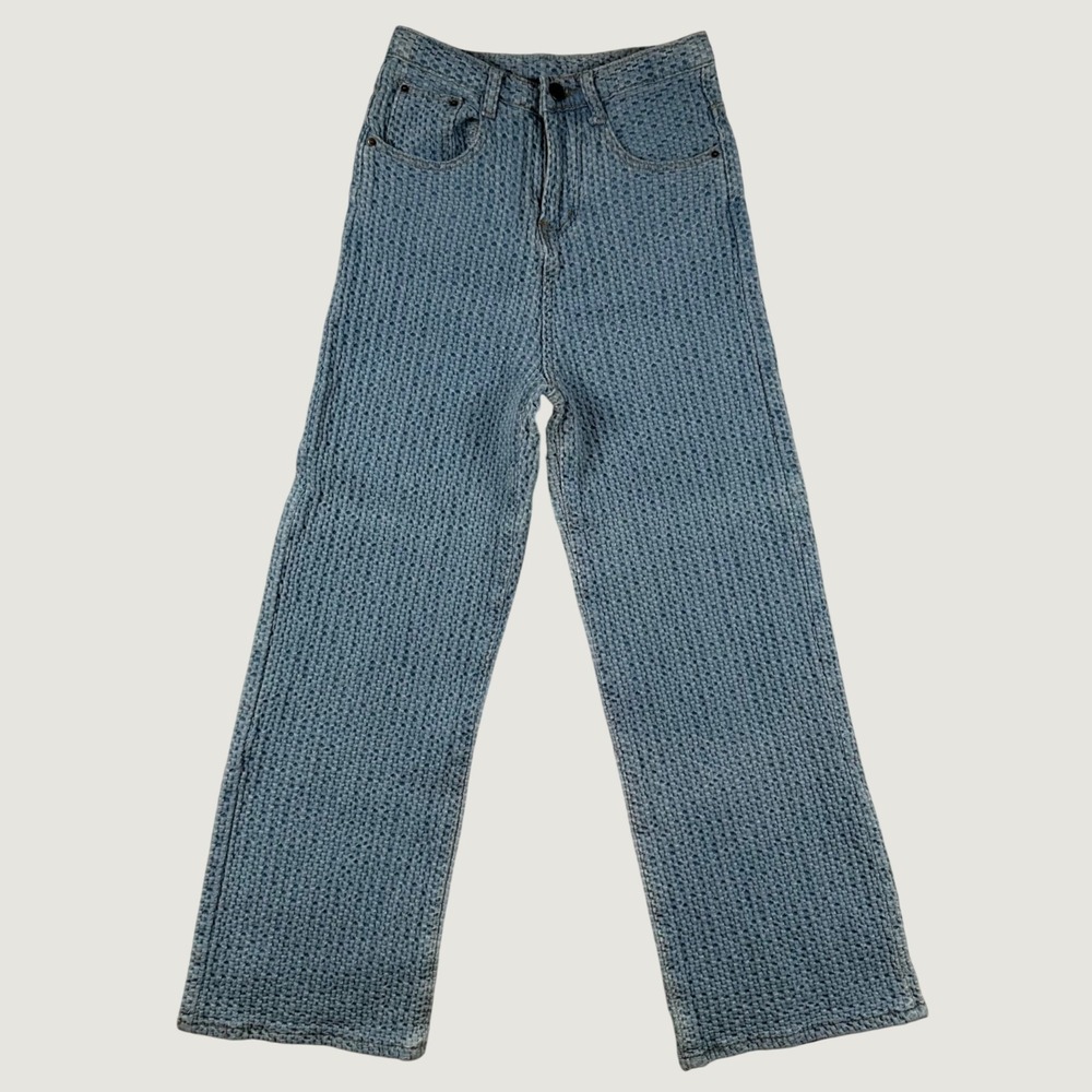Woven Textured Pants Womens High Rise Straight Leg 24x26 Blue Festival Boho